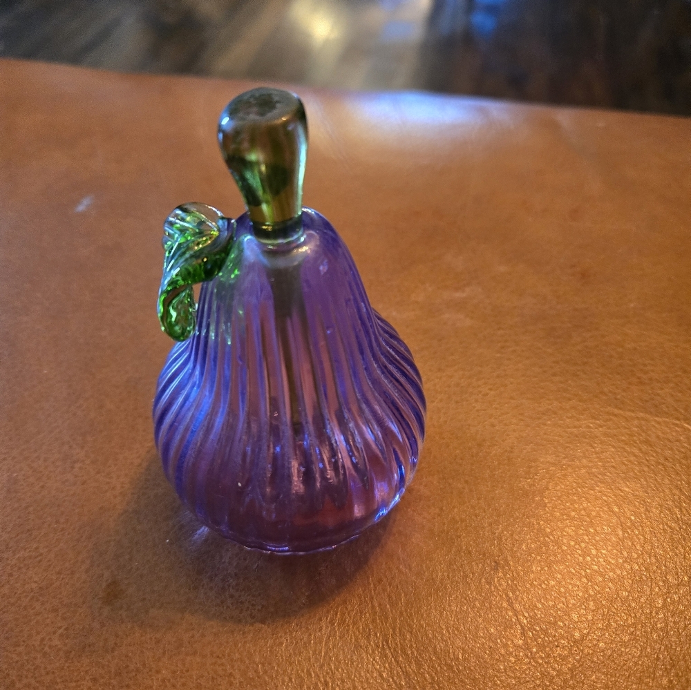 Purple and Green Perfume Glass Art Piece With Stopper